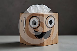 a wooden box with a face on it that says face Charming Cubism The Adorable Face of Square Tissue