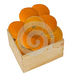 Wooden box filled with orange fruit - collage isolated on white background