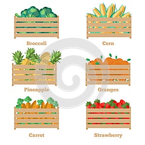 Wooden box with fruits and vegetables