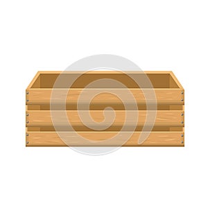 Wooden box for fruits and vegetables keeping. empty garden crate or fruit box vector illustration isolated on white background. fr