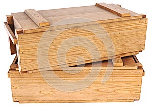 Wooden box isolated on white background.