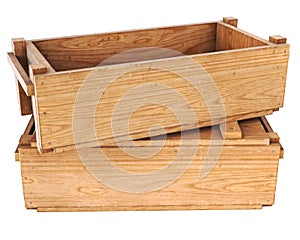 Wooden box isolated on white background.