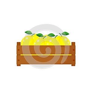 Wooden box with lemons vector illustration isolated on white background.