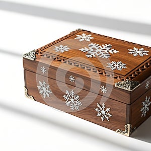 Wooden Box with Snowflake Design