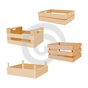 Wooden box for vegetables keeping and fruits set