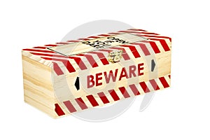 Wooden Box with Wording Open if you Dare and Bewar