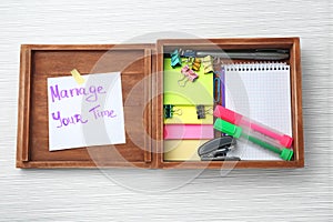 Wooden box with written phrase \