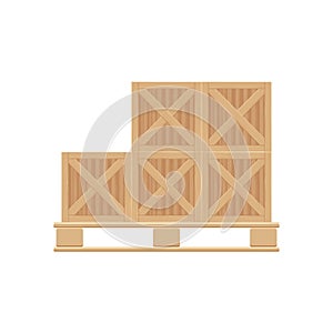 Wooden boxes with pallet vector illustration isolated on a white background