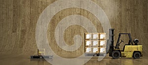 Wooden boxes with toilet paper icons on a forklift - 3D rendered illustration