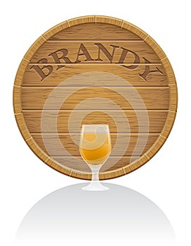 Wooden brandy barrel and glass vector illustration