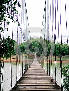 Wooden bridge across the river, Suspension bridge, Bridge in Kaeng Krachan National Park