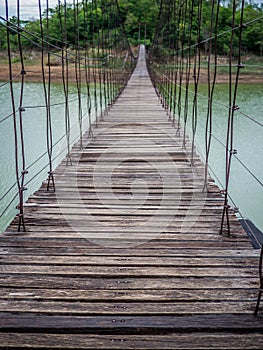 Wooden bridge across the river, Suspension bridge, Bridge in Kaeng Krachan National Park