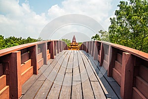 Wooden bridge in Ancient City Samut Prakan.