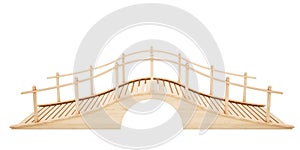 Wooden bridge isolated on white background. Slide view. 3D rendering illustration.
