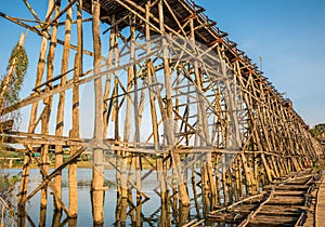 Wooden bridge (Mon Bridge) in Sangkhlaburi District, Kanchanaburi, Thailand