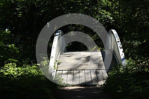 The wooden bridge in Monrepo Park in Vyborg.