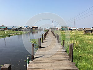 The wooden bridge in Myanmar