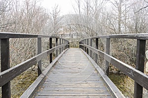 Wooden Bridge, Natural Park of Las Presillas, in Navacerrada, wa photo