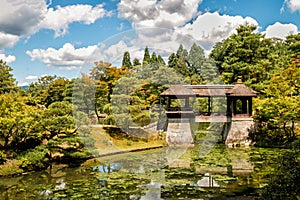 Wooden Bridge at the Old Shugakuin Imperial Villa Pond