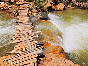 Wooden Bridge on Ouzoud River, Morocco