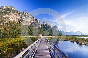 Wooden bridge over a lake in Sam Roi Yod National Park