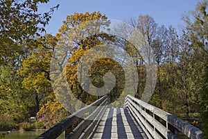 Wooden bridge over mangfall river