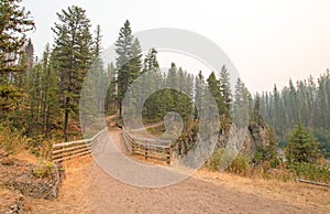 Wooden Bridge over Meadow Creek Gorge for hiking and horseback packing trail in the Bob Marshall Wilderness area in Montana USA