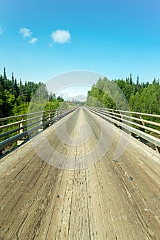 The wooden bridge over the Nass River near Meziadin Junction, British Columbia, Canada