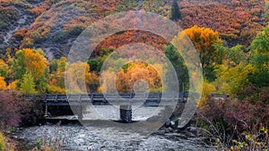 Wooden bridge over Provo river in Utah