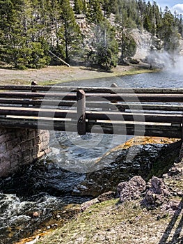 Wooden bridge over rapids and stream at national park