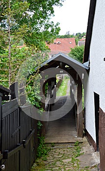 Wooden Bridge over the River Ilm in the Town Kranichfeld, Thuringia