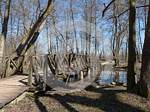 Wooden bridge over the river in the national park of Bosnia and Herzegovina