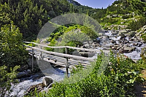 Wooden bridge over River near Vihren hut