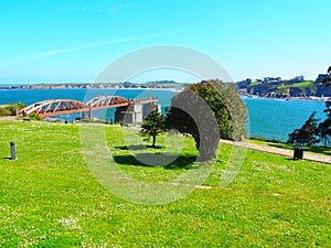 Wooden bridge over the river in Ribadeo, Lugo, Spain