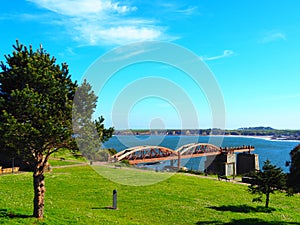 Wooden bridge over the river in Ribadeo, Lugo, Spain