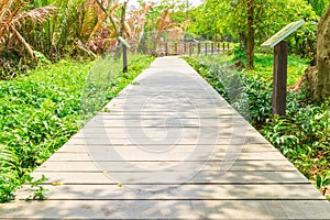 The wooden bridge in the park.