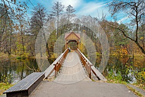 Wooden bridge in Pushcha-Voditsa - a wooden crossing over the Koturka River.