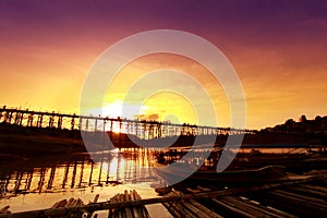 Wooden bridge at Sangklaburi in Kanchanaburi province,Thailand