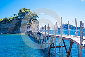 Wooden bridge on a small island,