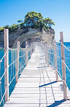 Wooden bridge on a small island,