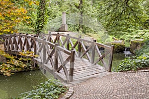 Wooden bridge in Sofiyivsky park - Uman, Ukraine.