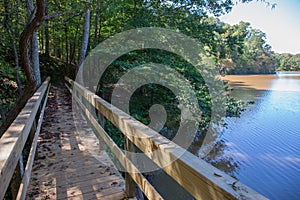 Wooden Bridge Spanning a Lake
