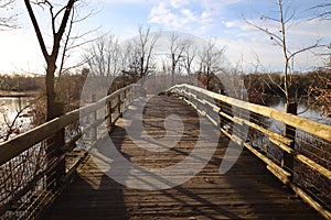 Wooden bridge on a sunny day at the Kansas City zoo