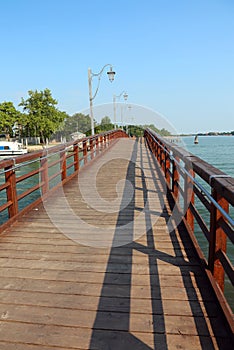 Wooden bridge to go to Mazzorbo Island near Venice in Italy