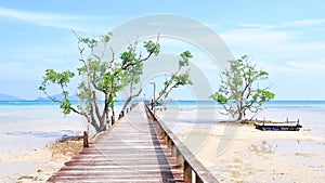 Wooden bridge to the sea in Koh-Mak island