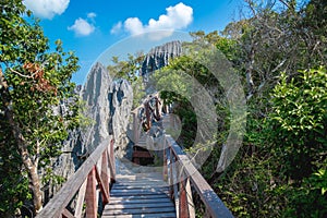 Wooden Bridge on the top of mountain, Thailand