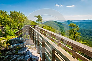 Wooden bridge and view of the Appalachian Mountains from Big Sch