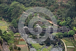 Wooden bridge village Chengyang, tourist attractions in the vicinity Sanjiang.