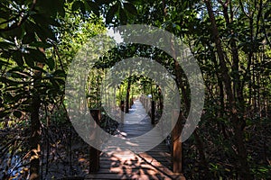 Wooden bridge walkway at Kung krabaen bay Mangrove forest at chanthaburi city