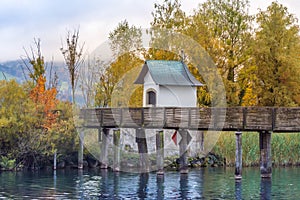 Wooden bridge, Way of St James, Lake Zurich, Switzerland